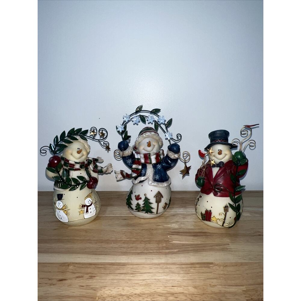 2002 Home Interior Resin Snow Friends Snowmen Figurines Christmas Set Of 3